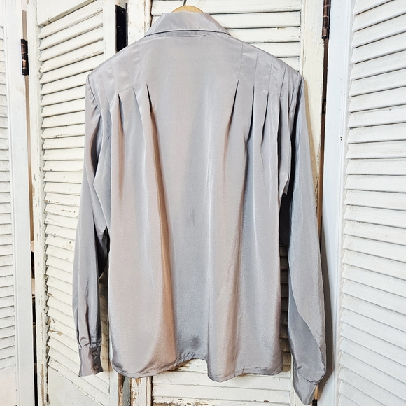 Vintage 80s Silver Grey Pleated Blouse Small/Medium - Picture 6 of 12